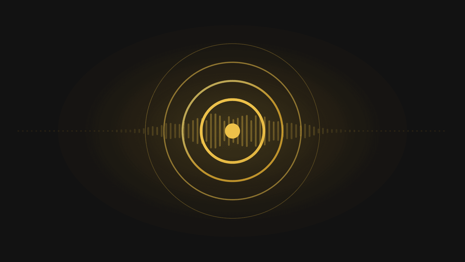 A single gold point at the centre of widening rings on black, representing awareness at the centre of intention