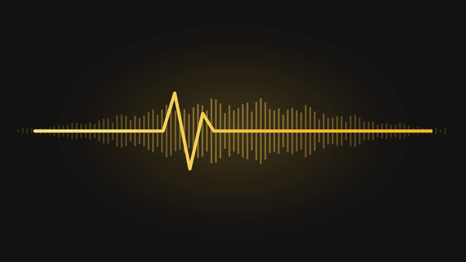 A steady gold pulse line running through a music waveform on black, representing the heartbeat behind a creative practice