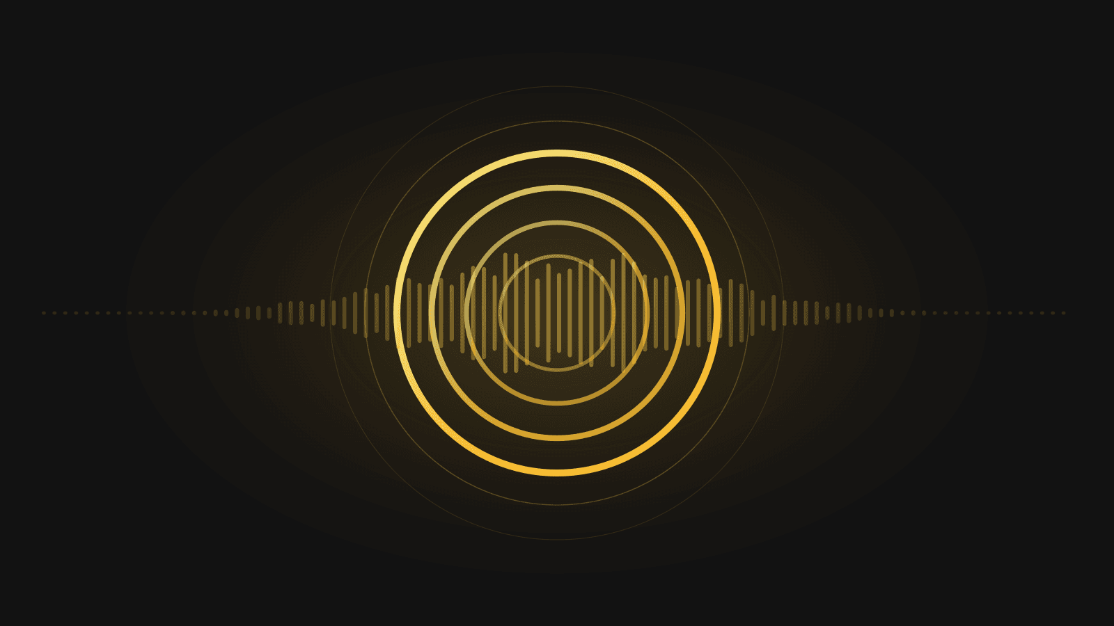 Concentric gold rings radiating from a centred waveform on black, representing layered frequency and internal state