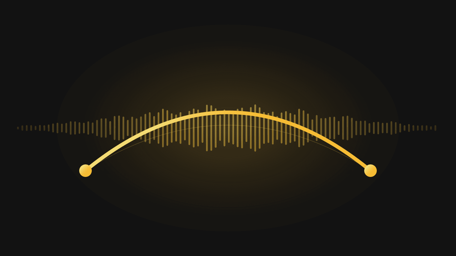 A gold arc spanning two points above a waveform on black, representing music as a bridge between people