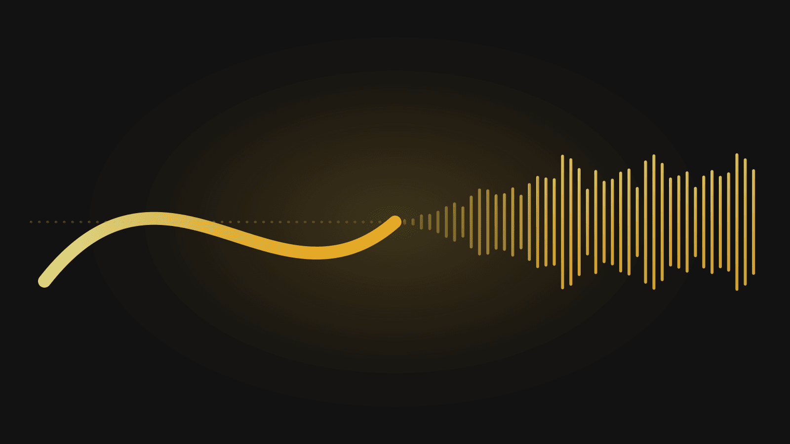 A gold brush stroke resolving into a music waveform on black, representing a painting being translated into sound